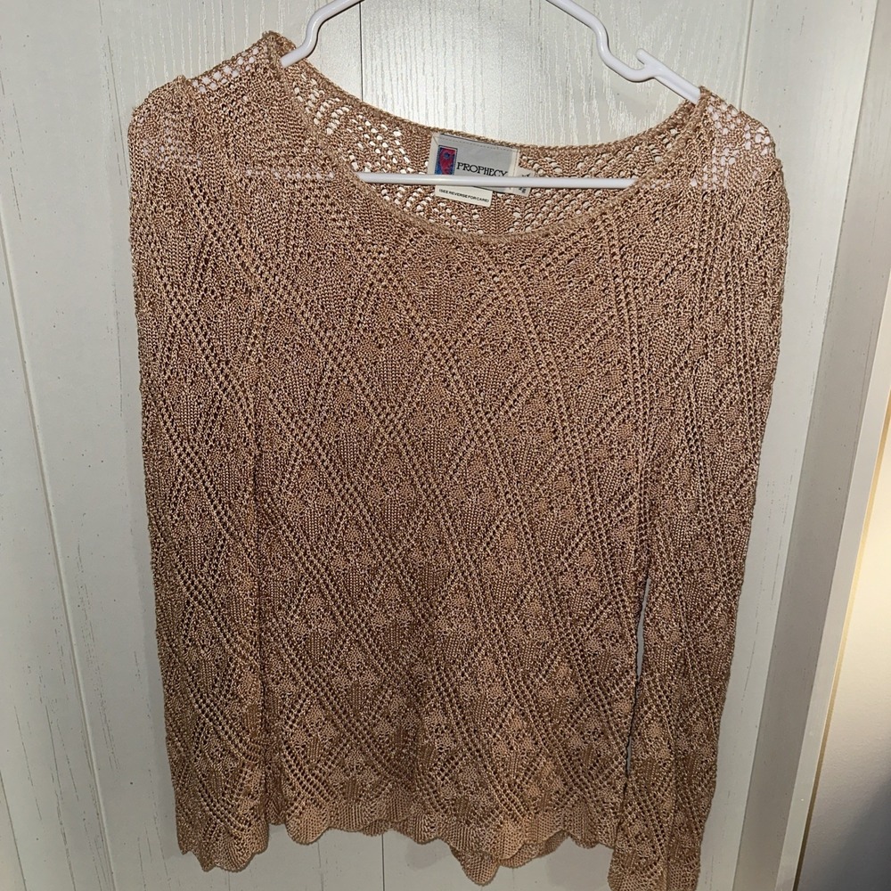 Prophecy Women's Sweater Crochet Look Made In USA Vintage Rose Gold